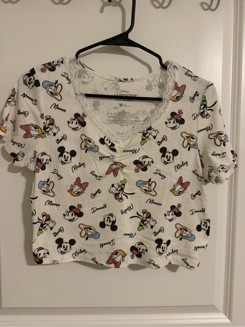 Disney White Short Sleeve V-Neck Tee with Classic Character Print